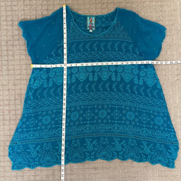Johnny Was Sutera Tunic Top Embroidered Silk Blue Size XL - Picture 3 of 5